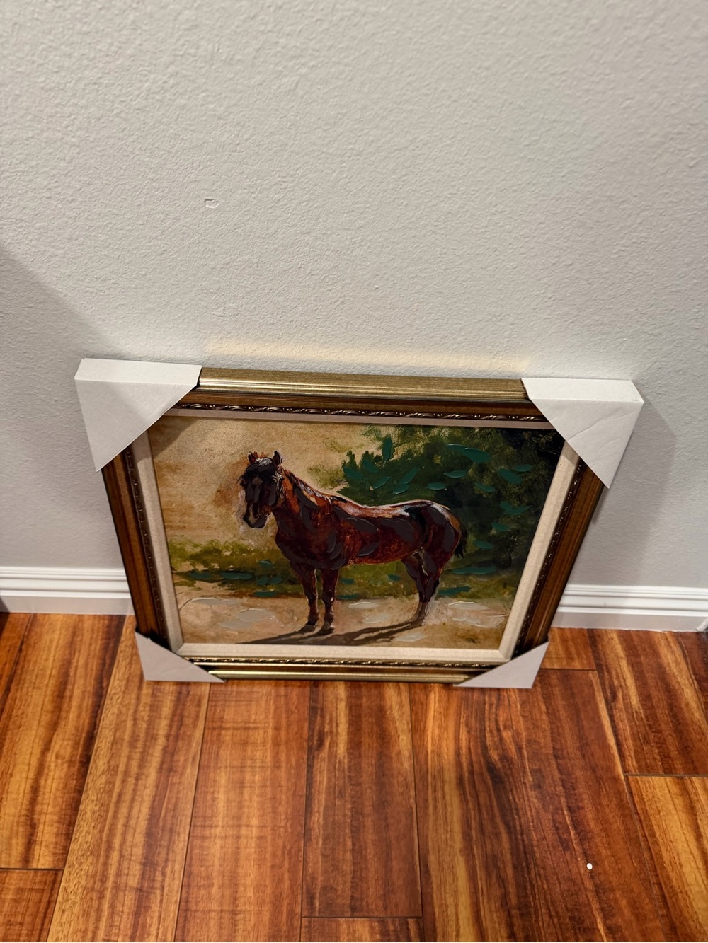 Framed Oil Painting of a Brown Horse